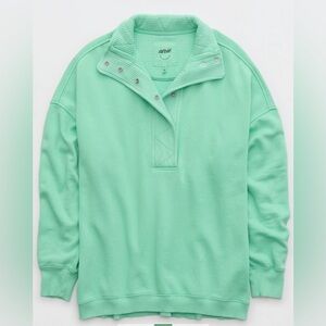 Aerie Women’s Oversized Getaway Quarter Snap Sweatshirt Color Fresh Green XS